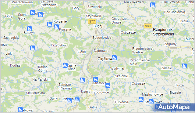 mapa Ciężkowice powiat tarnowski, Ciężkowice powiat tarnowski na mapie Targeo