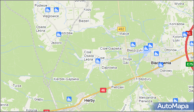mapa Cisie gmina Blachownia, Cisie gmina Blachownia na mapie Targeo