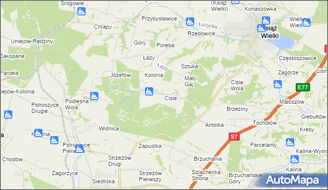 mapa Cisie gmina Książ Wielki, Cisie gmina Książ Wielki na mapie Targeo