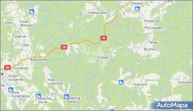 mapa Cisowa gmina Krasiczyn, Cisowa gmina Krasiczyn na mapie Targeo