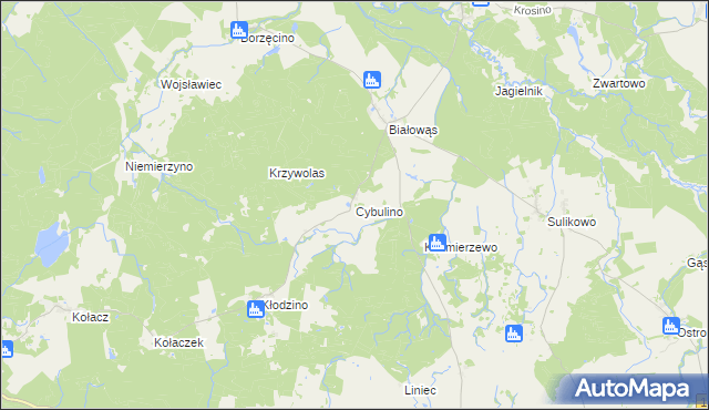mapa Cybulino gmina Barwice, Cybulino gmina Barwice na mapie Targeo