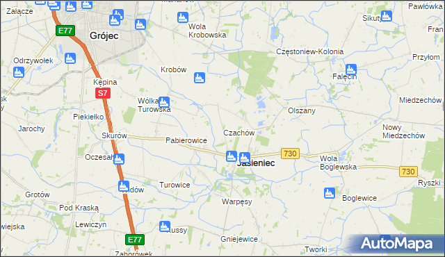 mapa Czachów gmina Jasieniec, Czachów gmina Jasieniec na mapie Targeo