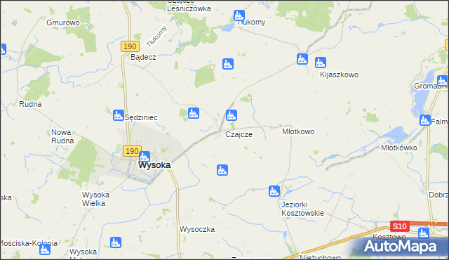 mapa Czajcze gmina Wysoka, Czajcze gmina Wysoka na mapie Targeo
