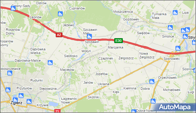 mapa Czaplinek gmina Zgierz, Czaplinek gmina Zgierz na mapie Targeo