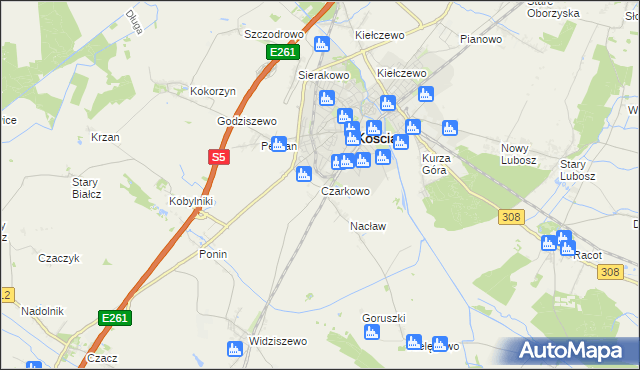mapa Czarkowo gmina Kościan, Czarkowo gmina Kościan na mapie Targeo