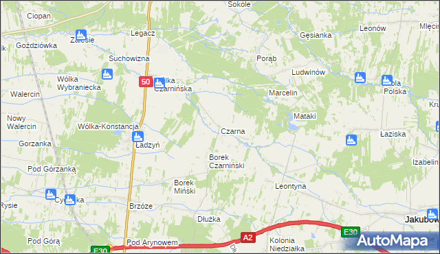 mapa Czarna gmina Stanisławów, Czarna gmina Stanisławów na mapie Targeo