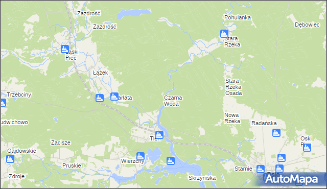 mapa Czarna Woda gmina Osie, Czarna Woda gmina Osie na mapie Targeo