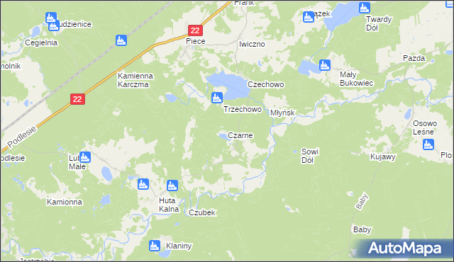 mapa Czarne gmina Kaliska, Czarne gmina Kaliska na mapie Targeo