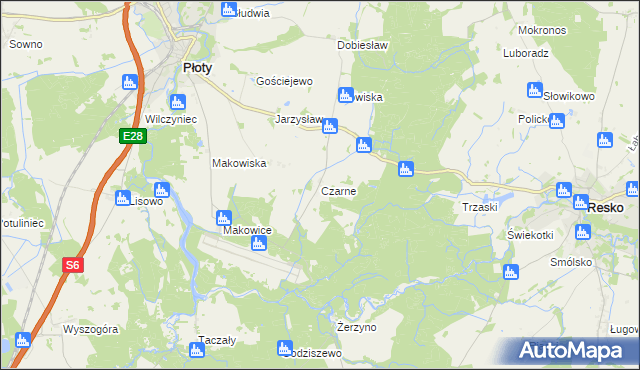 mapa Czarne gmina Płoty, Czarne gmina Płoty na mapie Targeo