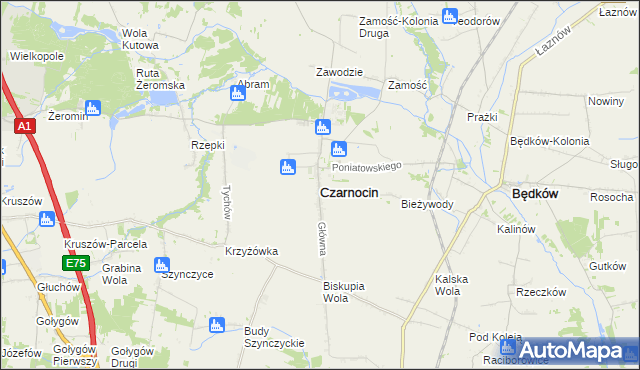 mapa Czarnocin powiat piotrkowski, Czarnocin powiat piotrkowski na mapie Targeo