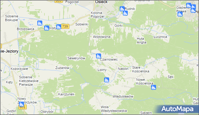 mapa Czarnowiec gmina Osieck, Czarnowiec gmina Osieck na mapie Targeo