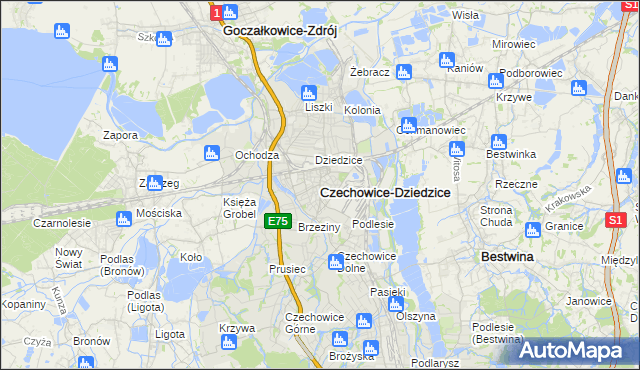 mapa Czechowic-Dziedzic, Czechowice-Dziedzice na mapie Targeo