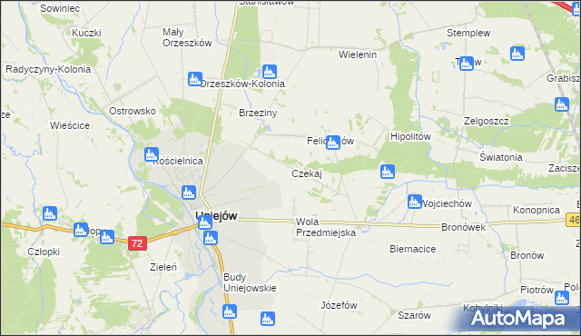 mapa Czekaj gmina Uniejów, Czekaj gmina Uniejów na mapie Targeo