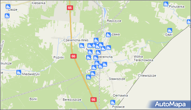 mapa Czeremcha powiat hajnowski, Czeremcha powiat hajnowski na mapie Targeo