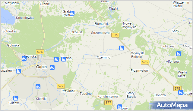 mapa Czermno gmina Gąbin, Czermno gmina Gąbin na mapie Targeo