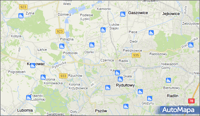 mapa Czernica gmina Gaszowice, Czernica gmina Gaszowice na mapie Targeo