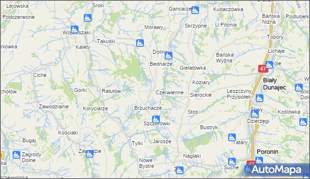 mapa Czerwienne, Czerwienne na mapie Targeo