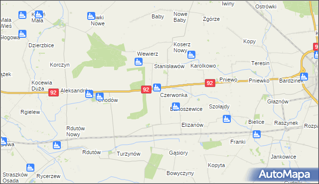 mapa Czerwonka gmina Chodów, Czerwonka gmina Chodów na mapie Targeo