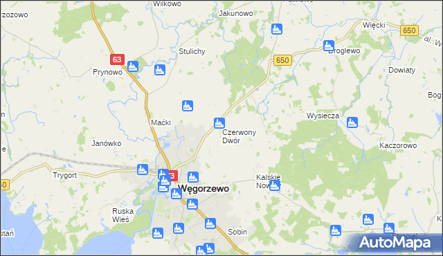 mapa Czerwony Dwór gmina Węgorzewo, Czerwony Dwór gmina Węgorzewo na mapie Targeo