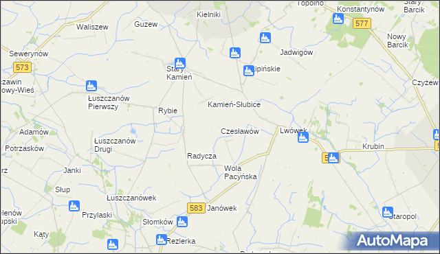 mapa Czesławów gmina Pacyna, Czesławów gmina Pacyna na mapie Targeo