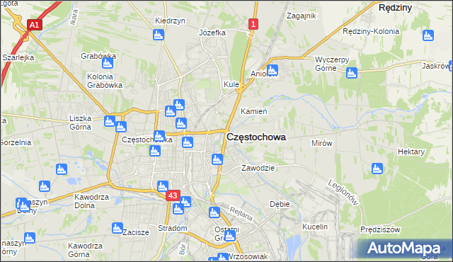 mapa Częstochowy, Częstochowa na mapie Targeo