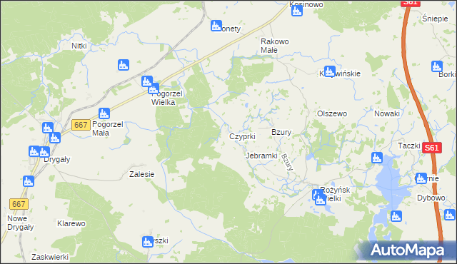 mapa Czyprki gmina Prostki, Czyprki gmina Prostki na mapie Targeo