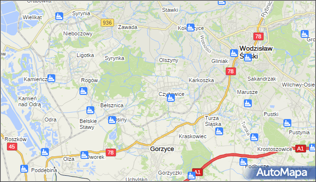 mapa Czyżowice gmina Gorzyce, Czyżowice gmina Gorzyce na mapie Targeo