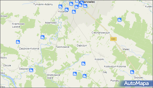 mapa Dąbczyn, Dąbczyn na mapie Targeo