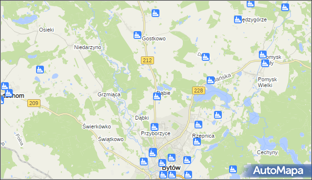 mapa Dąbie gmina Bytów, Dąbie gmina Bytów na mapie Targeo