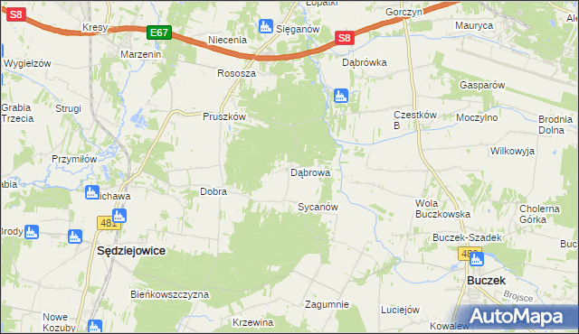 mapa Dąbrowa gmina Buczek, Dąbrowa gmina Buczek na mapie Targeo