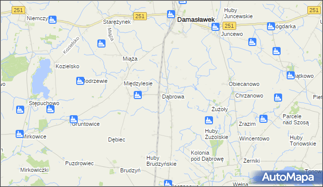 mapa Dąbrowa gmina Damasławek, Dąbrowa gmina Damasławek na mapie Targeo