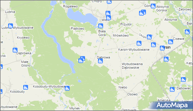 mapa Dąbrowa gmina Karsin, Dąbrowa gmina Karsin na mapie Targeo