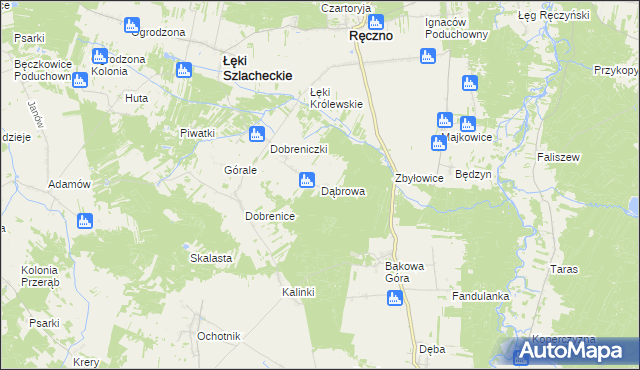 mapa Dąbrowa gmina Łęki Szlacheckie, Dąbrowa gmina Łęki Szlacheckie na mapie Targeo