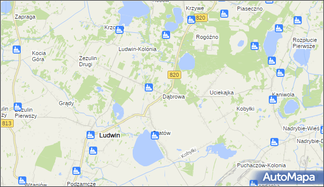 mapa Dąbrowa gmina Ludwin, Dąbrowa gmina Ludwin na mapie Targeo
