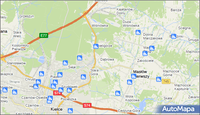 mapa Dąbrowa gmina Masłów, Dąbrowa gmina Masłów na mapie Targeo