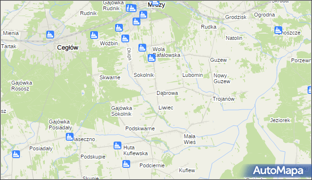 mapa Dąbrowa gmina Mrozy, Dąbrowa gmina Mrozy na mapie Targeo