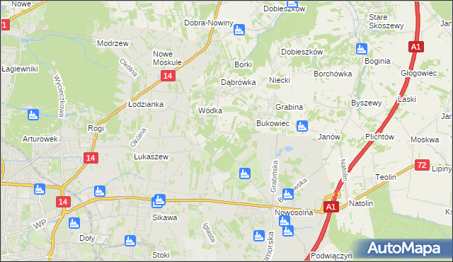 mapa Dąbrowa gmina Nowosolna, Dąbrowa gmina Nowosolna na mapie Targeo