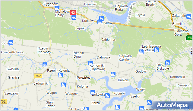 mapa Dąbrowa gmina Pawłów, Dąbrowa gmina Pawłów na mapie Targeo