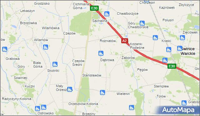 mapa Dąbrowa gmina Uniejów, Dąbrowa gmina Uniejów na mapie Targeo