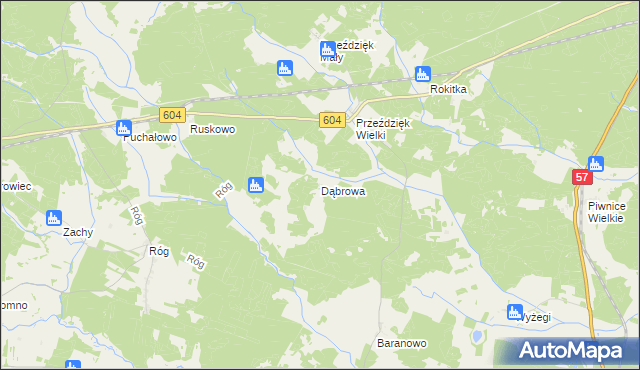 mapa Dąbrowa gmina Wielbark, Dąbrowa gmina Wielbark na mapie Targeo