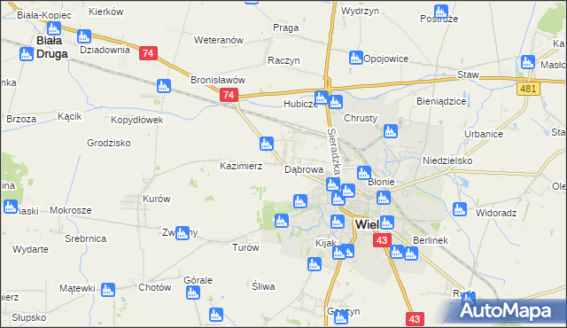 mapa Dąbrowa gmina Wieluń, Dąbrowa gmina Wieluń na mapie Targeo