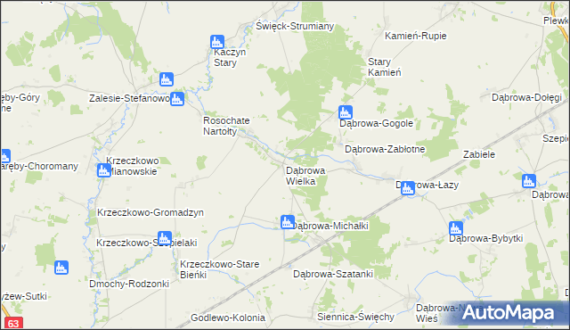 mapa Dąbrowa Wielka gmina Czyżew, Dąbrowa Wielka gmina Czyżew na mapie Targeo