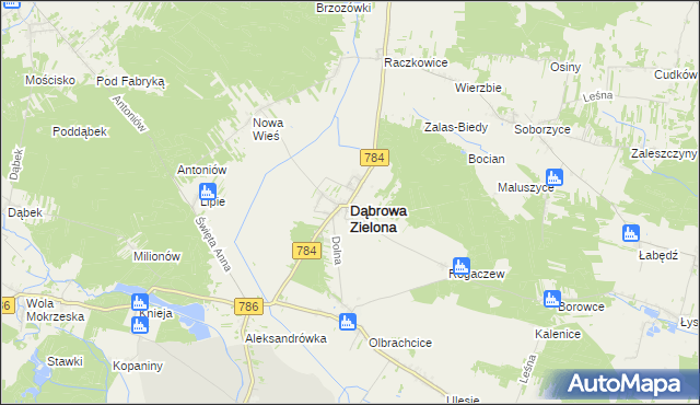 mapa Dąbrowa Zielona, Dąbrowa Zielona na mapie Targeo