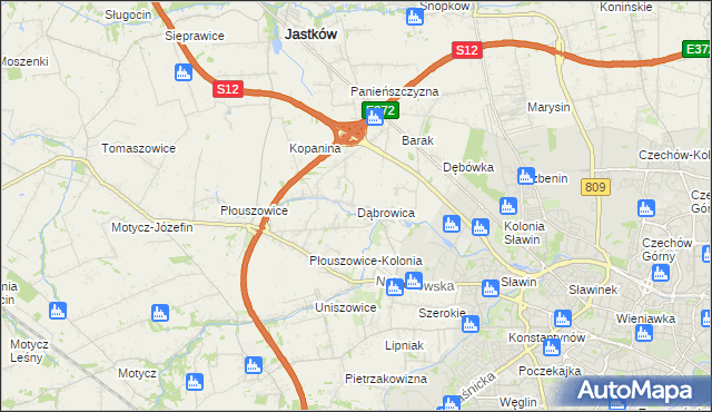 mapa Dąbrowica gmina Jastków, Dąbrowica gmina Jastków na mapie Targeo