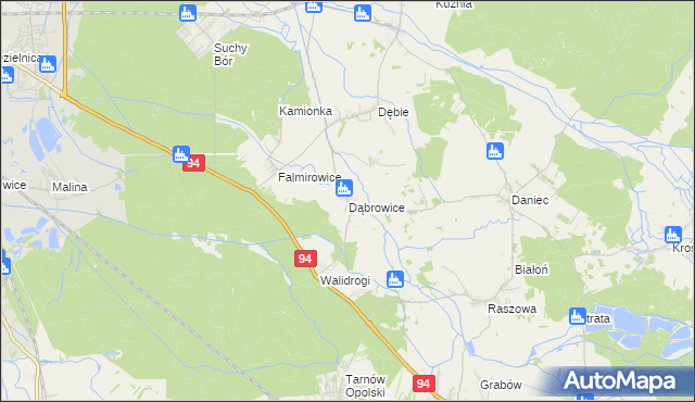 mapa Dąbrowice gmina Chrząstowice, Dąbrowice gmina Chrząstowice na mapie Targeo