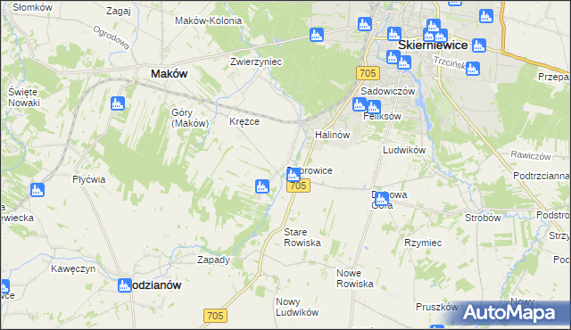 mapa Dąbrowice gmina Maków, Dąbrowice gmina Maków na mapie Targeo