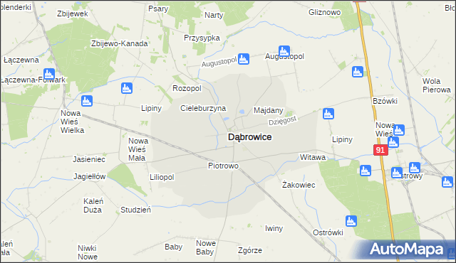 mapa Dąbrowice powiat kutnowski, Dąbrowice powiat kutnowski na mapie Targeo