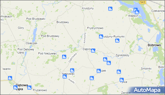 mapa Dąbrówka gmina Bobrowo, Dąbrówka gmina Bobrowo na mapie Targeo