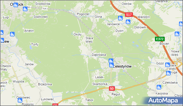 mapa Dąbrówka gmina Celestynów, Dąbrówka gmina Celestynów na mapie Targeo