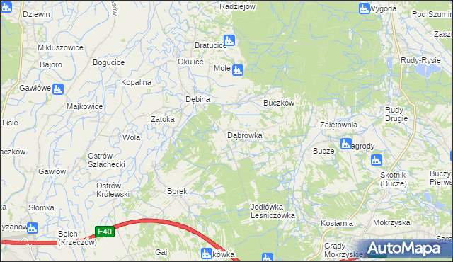 mapa Dąbrówka gmina Rzezawa, Dąbrówka gmina Rzezawa na mapie Targeo
